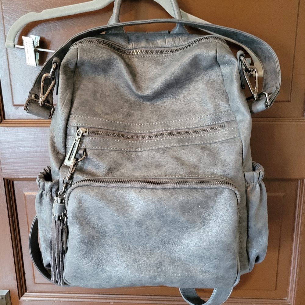 Grey backpack purse